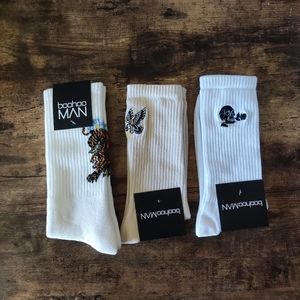 Tri-Pack Embroidered socks. Floral Tiger/Diving Eagle/ Skull & Rose